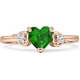 thumbnail image 1 of Three Stone Heart Promise Ring Green Emerald Cubic Zirconia Rose Tone 925 Sterling Silver, Size 9, 1 of 7
