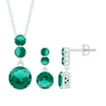 thumbnail image 1 of Rosec Jewels Three Stone Jewelry Set for Women - Created Emerald Dangle Pendant and Earring Set, 18K White Gold, 1 of 8