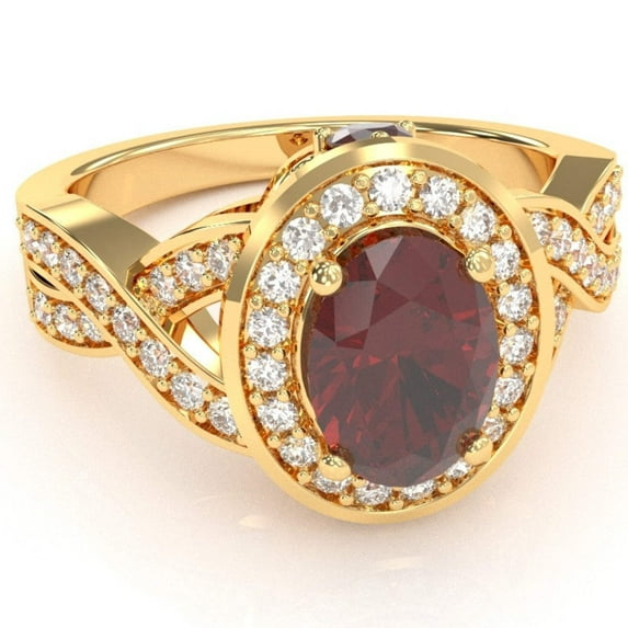 Three Stone Lab-Created Ruby Diamond Peekaboo Halo Engagement Ring In 14k Yellow Gold