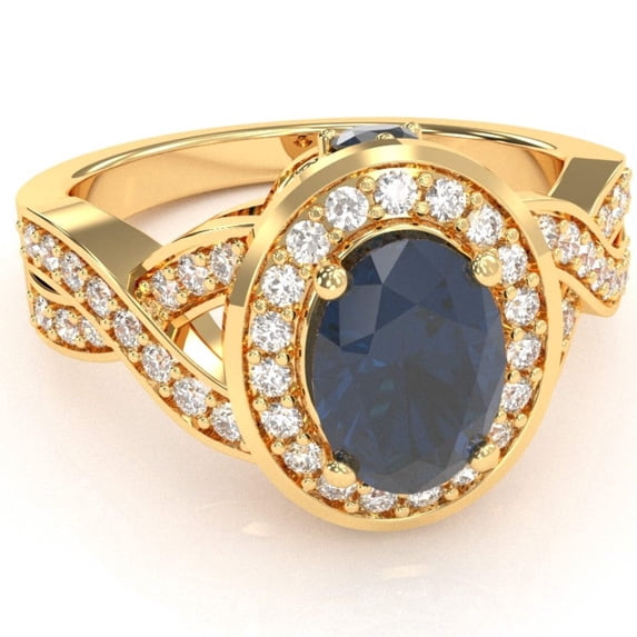 Three Stone Lab-Created Sapphire Diamond Peekaboo Halo Engagement Ring In 14k Yellow Gold