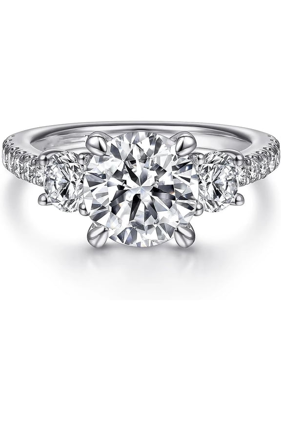 Three Stone Moissanite Engagement Rings for Women, 1-1/2 Carat D Color VVS1 Clarity Lab Created Diamond Rings 14K White Gold Vermeil Moissanite Rings for Women Anniversary Jewelrys(8)