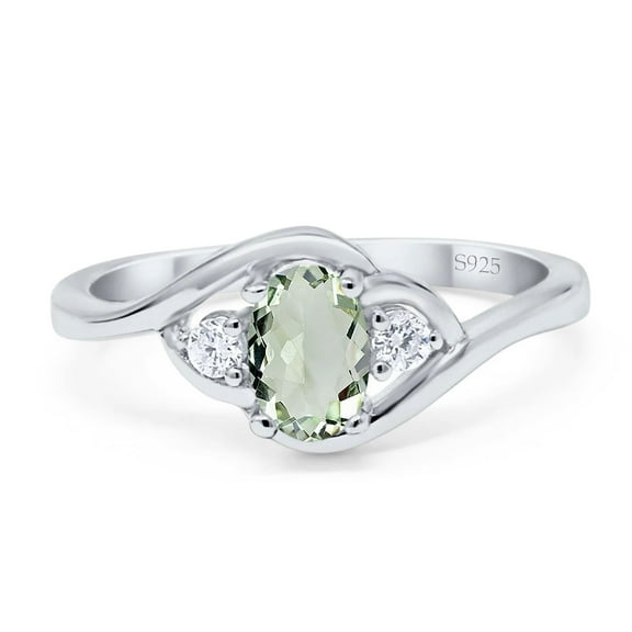 Three Stone Natural Green Amethyst PrasioliteTrio Ring 925 Sterling Silver size 5