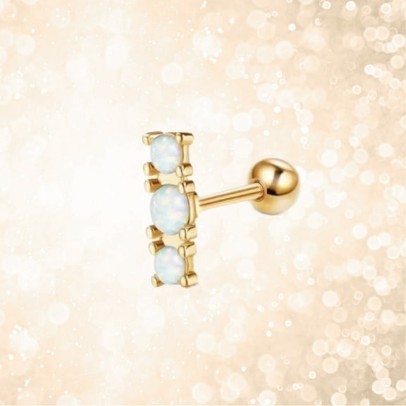 Three Stone Opal Inlaid Stainless Steel Bar Stud for Body Piercings - 16G for Tragus, Helix, Cartliage, Lip, Monroe - any 16G Piercing