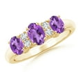thumbnail image 1 of Three Stone Band Ring Oval 1.50 Ctw Amethyst 925 Silver Yellow Plated Engagement Ring Size US- 10.5, 1 of 5