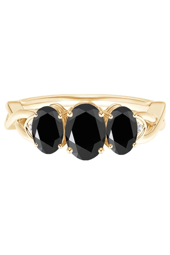 Three Stone Oval 2.5 Ctw Black Spinel 925 Silver Yellow Gold Vermeil Ring