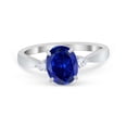 thumbnail image 1 of Three Stone Oval Engagement Ring Blue Sapphire CZ 925 Sterling Silver Size 9, 1 of 5