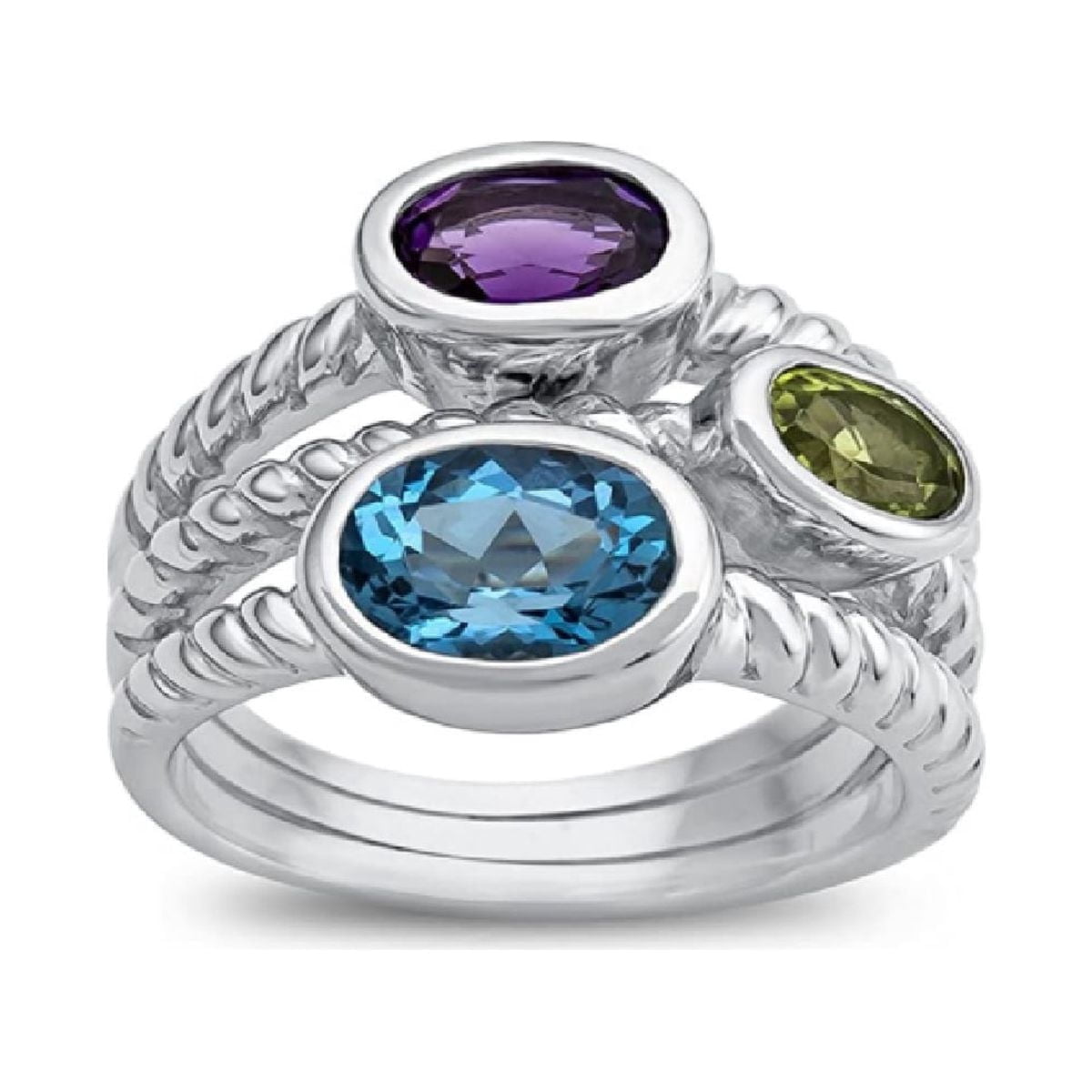 Build Your Own 3-Stone Birthstone Ring – Custom Oval & Round Gemstones In 925 Sterling Silver With Zirconia Accents