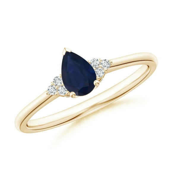 Three Stone Pear 2 Ctw Blue Sapphire 925 Sterling Silver Yellow Plated Ring