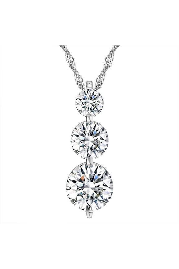 Three Stone Pendant Necklace for Women  Round Cascading CZ by Ginger Lyne Collection
