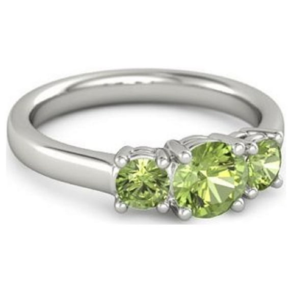Three Stone Band Ring Peridot 0.60 Ctw 925 Sterling Silver Women Love Christmas Ring Size US- 6.5