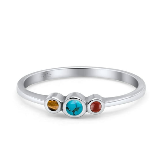 Three Stone Petite Dainty Simulated Multi Stones Ring Band 925 Sterling Silver Size 5