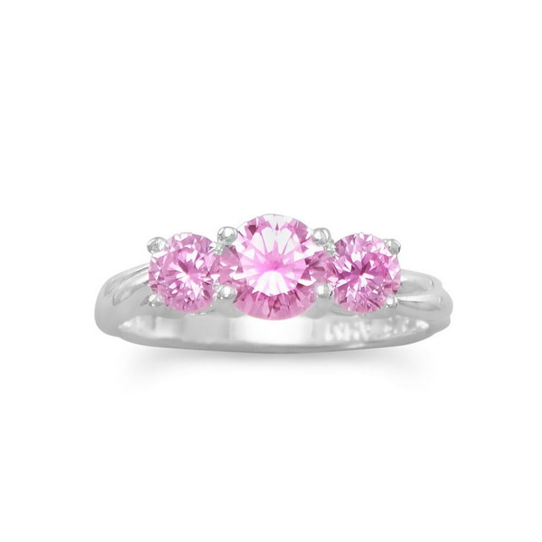 Three Stone Pink Cubic Zirconia Ring Sizes 4-10 Sterling Silver Three Stone Pink Cubic Zirconia Ring Sizes 4-10 Sterling Silver