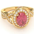 thumbnail image 1 of Three Stone Pink Tourmaline Diamond Peekaboo Halo Engagement Ring In 14k Yellow Gold, 1 of 6