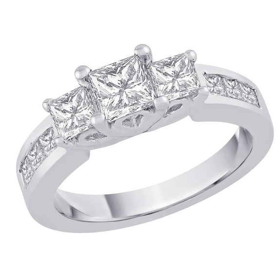 Three Stone Plus Princess Cut Diamond Ring in 14K White Gold (1/2 cttw)