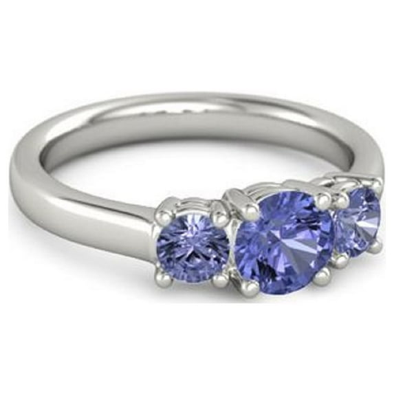 Three Stone Band Ring Precious Tanzanite 0.60 Ctw 925 Sterling Silver Christmas Ring Size US- 10.5
