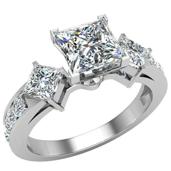 Three-Stone Princess Cut Diamond Engagement Ring for Women Past Present Future 1.40 Carat Total Weight 14K White Gold (H,SI1)