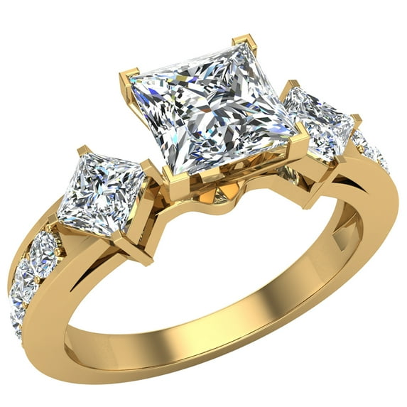 Three-Stone Princess Cut Diamond Engagement Ring for women 1.15 CT TW 14K Gold (G,SI)