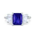 thumbnail image 1 of Three Stone Radiant Cut Ring Blue Sapphire CZ 925 Sterling Silver Size 6, 1 of 7