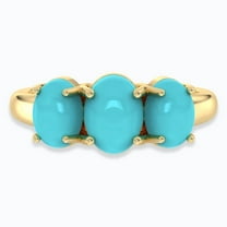 Three Stone Ring | 14K Gold Plated 925 Silver Turquoise Ring – Oval Gemstone Statement Jewelry | US 5