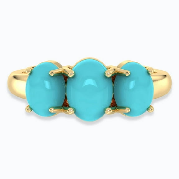 Three Stone Ring | 14K Gold Plated 925 Silver Turquoise Ring – Oval Gemstone Statement Jewelry | US 6