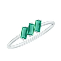 Rosec Jewels Lab Grown Emerald Promise Ring for Women - Baguette Emerald 3 Stone Ring - AAAA Quality Certified, 925 Sterling Silver, US 4.00