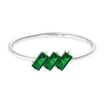 Rosec Jewels Three Stone Ring - Baguette Shape Lab Created Emerald Promise Ring for Women (0.50 CT, AAAA Grade), 925 Sterling Silver, US 4.00