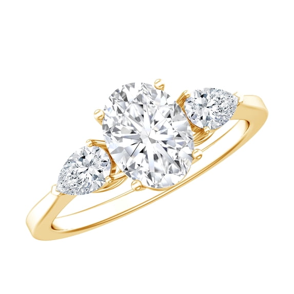 Rosec Jewels Three Stone Ring - Certified Moissanite Ring for Women (1.6 CT, D-VS1 Quality), 10K Yellow Gold, US 3.50