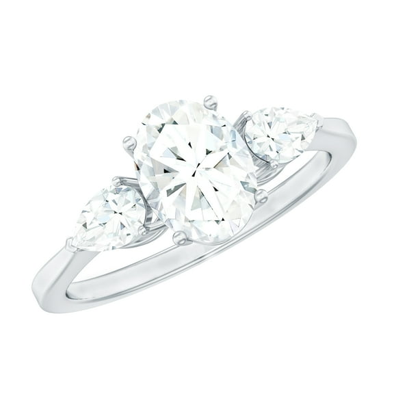 Rosec Jewels Three Stone Ring - Certified Moissanite Ring for Women (1.75 CT, D-VS1 Quality), 925 Sterling Silver, US 7.00