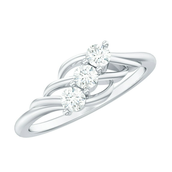 Rosec Jewels Three Stone Ring - Certified Moissanite Ring for Women (D-VS1 Quality) - Commitment Ring, 10K White Gold, US 9.50