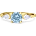 thumbnail image 1 of Three Stone Ring Kite Shape Aquamarine Cubic Zirconia Yellow Tone 925 Sterling Silver, Size 5, 1 of 7