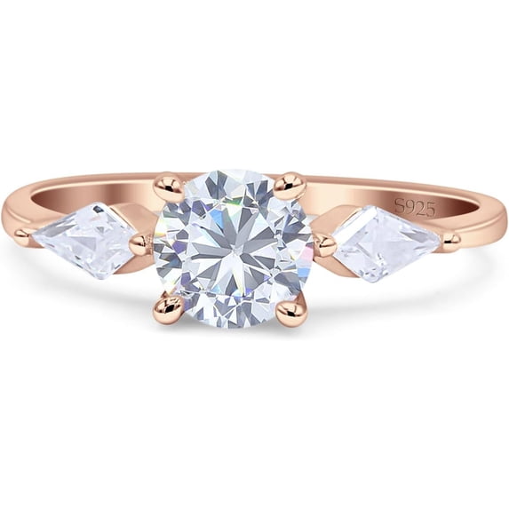 Three Stone Ring Kite Shape Cubic Zirconia Rose Tone 925 Sterling Silver, Size 5