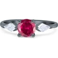 thumbnail image 1 of Three Stone Ring Kite Shape Ruby Cubic Zirconia Black Tone 925 Sterling Silver, Size 8, 1 of 7