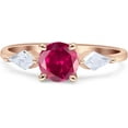 thumbnail image 1 of Three Stone Ring Kite Shape Ruby Cubic Zirconia Rose Tone 925 Sterling Silver, Size 5, 1 of 7