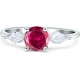 thumbnail image 1 of Three Stone Ring Kite Shape Ruby Cubic Zirconia White Tone 925 Sterling Silver, Size 8, 1 of 7