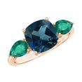 thumbnail image 1 of Three Stone Ring, London Blue Topaz and Lab Created Emerald Ring (3.75 CT), 10K Rose Gold, US 8.00, 1 of 3