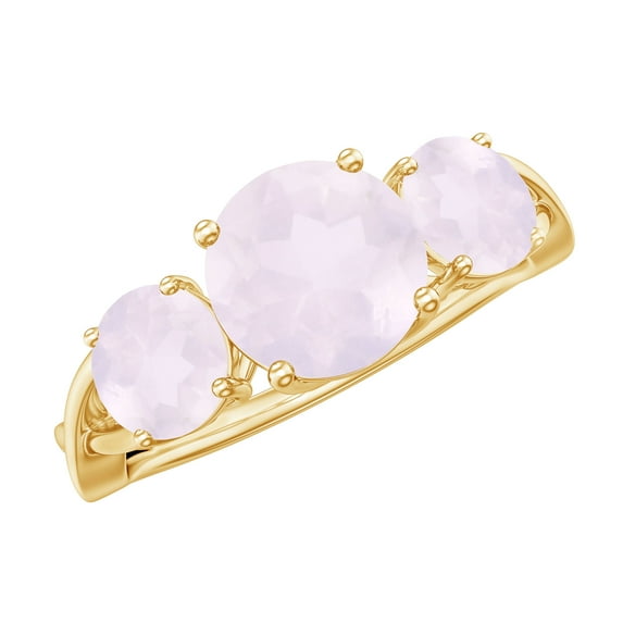 Rosec Jewels Three Stone Ring - Round Cut Rose Quartz Crossover Ring for Women (AAA Grade), 10K Yellow Gold, US 11.00