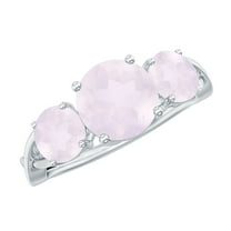 Rosec Jewels Three Stone Ring - Round Cut Rose Quartz Crossover Ring for Women (AAA Grade), 925 Sterling Silver, US 4.00