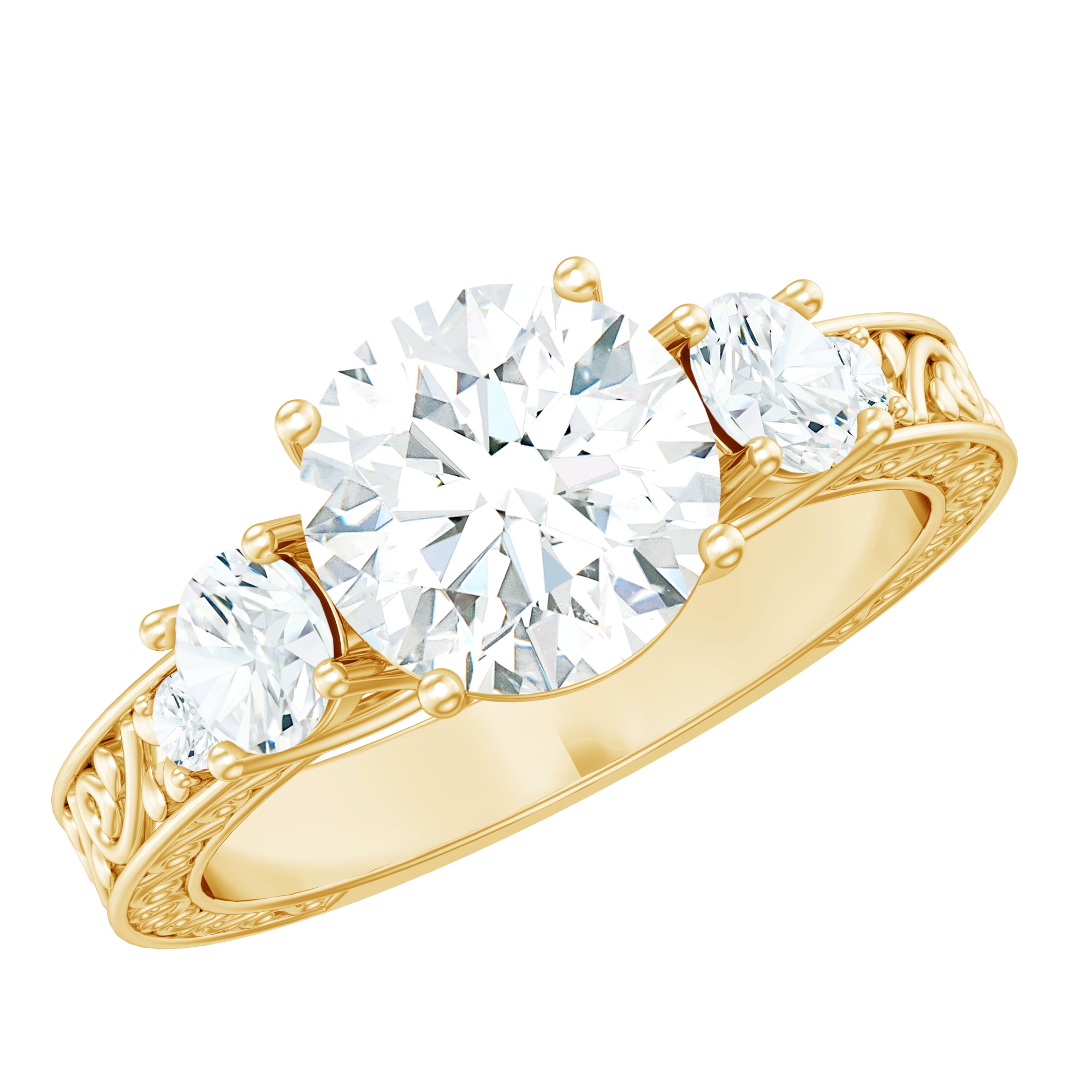 Three Stone Ring for Women - Certified Moissanite Engagement Ring (D ...