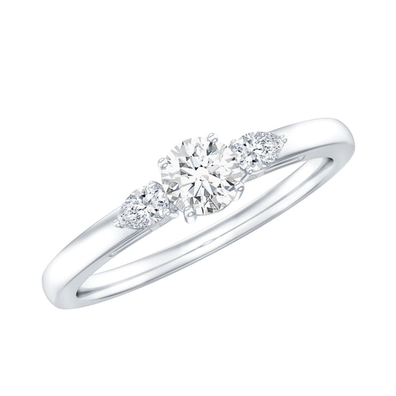 Rosec Jewels Certified Moissanite 3 Stone Promise Ring - D-VS1 Quality - Ready to Gift for Anniversary, 14K White Gold, US 6.50