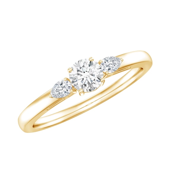 Rosec Jewels Certified Moissanite 3 Stone Promise Ring - D-VS1 Quality - Ready to Gift for Anniversary, 14K Yellow Gold, US 7.50