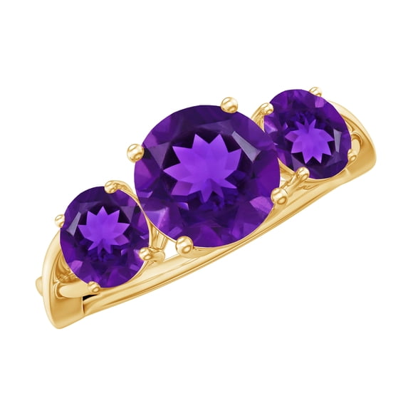 Rosec Jewels Three Stone Ring for Women - Natural Amethyst Crossover Ring - AAA Quality, 18K Yellow Gold, US 7.00