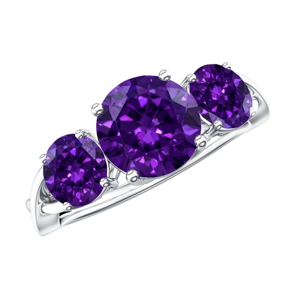 Rosec Jewels Three Stone Ring for Women - Natural Amethyst Crossover Ring - AAA Quality, 925 Sterling Silver, US 4.00