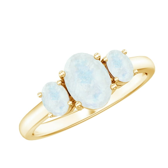 Rosec Jewels Three Stone Ring for Women - Oval Shape Moonstone Ring - AAA Quality, 10K Yellow Gold, US 11.50