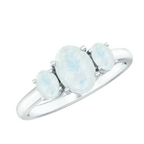 Rosec Jewels Three Stone Ring for Women - Oval Shape Moonstone Ring - AAA Quality, 925 Sterling Silver, US 4.00