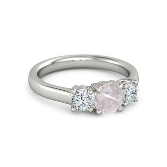Three Stone Rose Quartz White Topaz 0.60 Ctw 925 Silver Christmas Ring