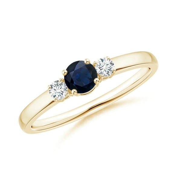 Three Stone Round Blue Sapphire 0.50 Ctw 925 Silver Yellow Plated Women Ring