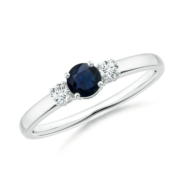 Three Stone Round Blue Sapphire 0.50 Ctw Gemstone September Birthstone 925 Sterling Silver Women Wedding Ring
