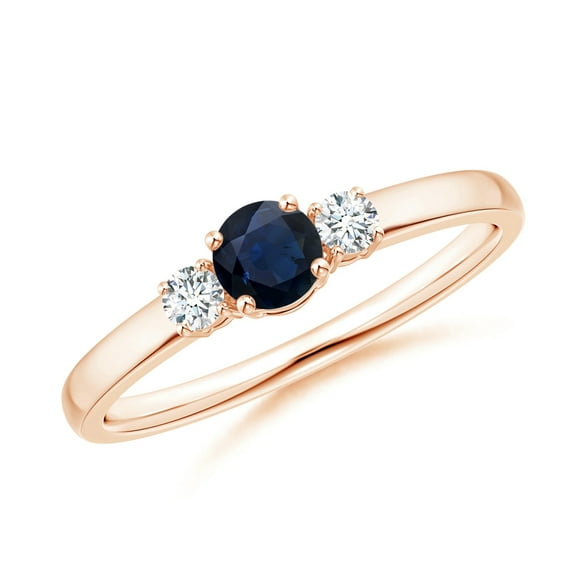 Three Stone Band Ring Round Blue Sapphire 0.50 Ctw 925 Silver Rose Plated Women Ring Size US- 11