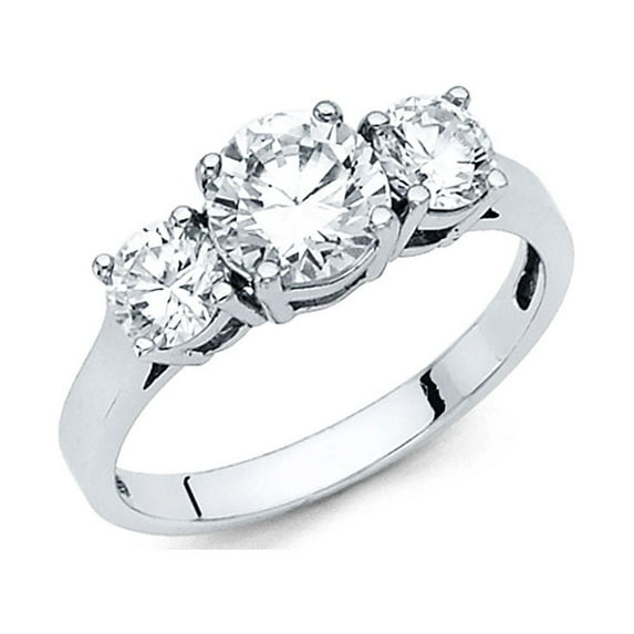 Three Stone Round CZ Engagement Ring 14k White Gold Anniversary Three Stone CZ Solitaire Band Size 8