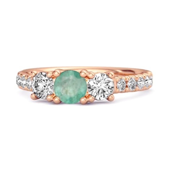Three Stone Round Cut Emerald 925 Sterling Silver Rose Vermeil Engagement Women Mother's Day Gift Ring